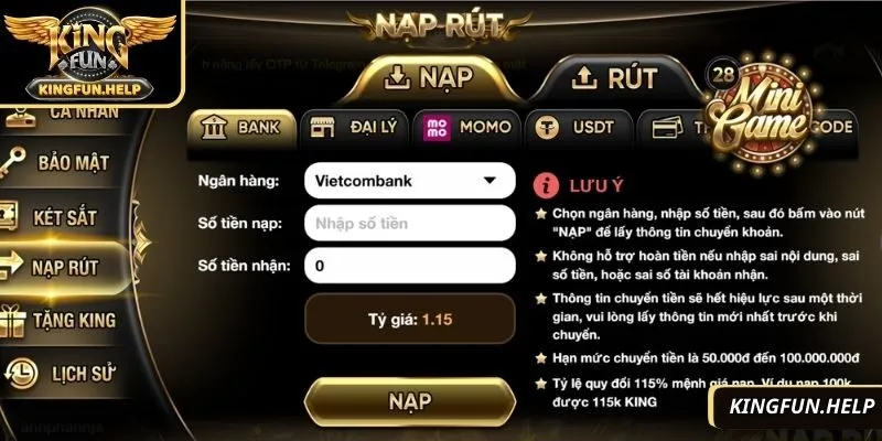 Nạp tiền Kingfun để có trải nghiệm giải trí liền mạch 